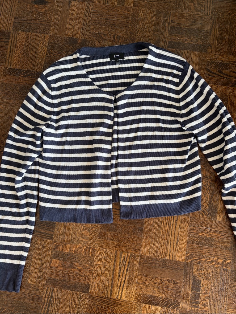Striped Navy and White Cropped Cardigan by L'INE